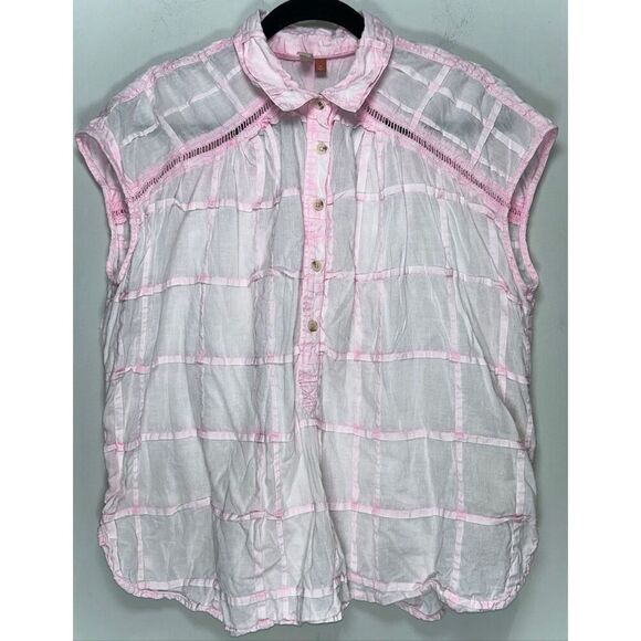 Pilcro Tops - Pilcro Anthropologie pink sleeveless oversized half-button blouse size medium